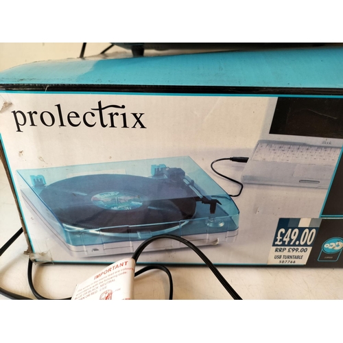 133 - Prolectrix Three Speed USB Turntable W/O. Boxed As New but Box Tatty.