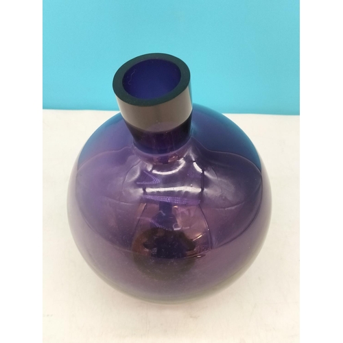 171 - Sia Collection Poseable Art Glass Purple Bottle Vase on Rubber Ring Stand. 24cm High, 17cm Diameter.