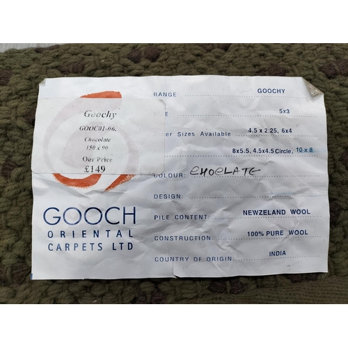 101 - Goochy 100% New Zealand Wool Chocolate Coloured Rug. 5ft x 3Ft. Collection Only.