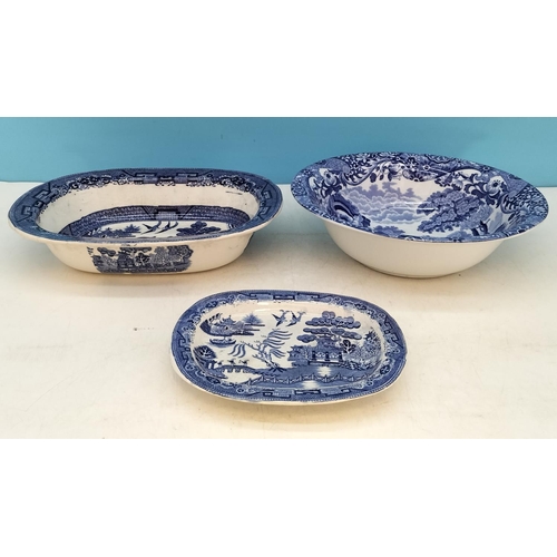 108 - 3 Pieces of Blue and White China to include Copeland Spode 'Italian' Bowl 7cm High, 24cm Diameter.