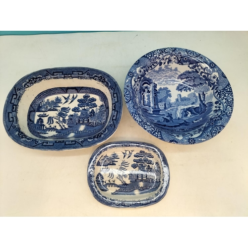 108 - 3 Pieces of Blue and White China to include Copeland Spode 'Italian' Bowl 7cm High, 24cm Diameter.