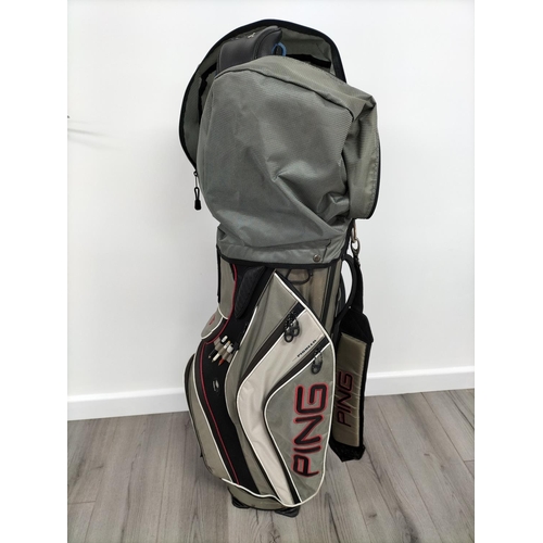 110 - Ping Carry Golf Bag containing a Set of Right Handed Ping G2 Irons, Ping TFC 100 Woods (7 & 3) with ... 