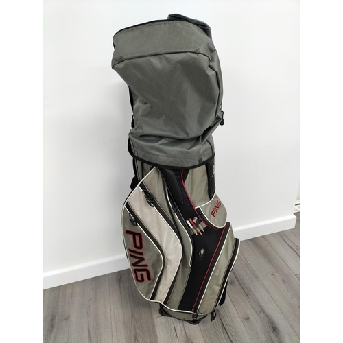 110 - Ping Carry Golf Bag containing a Set of Right Handed Ping G2 Irons, Ping TFC 100 Woods (7 & 3) with ... 