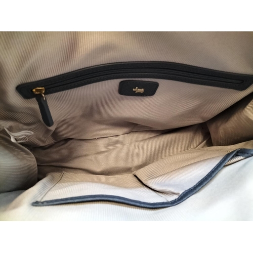 130 - Radley Medium Blue Bovine Leather Zip Top Shoulder Bag. 25.5cm x 33cm x 10.5cm.