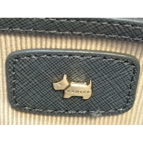 130 - Radley Medium Blue Bovine Leather Zip Top Shoulder Bag. 25.5cm x 33cm x 10.5cm.