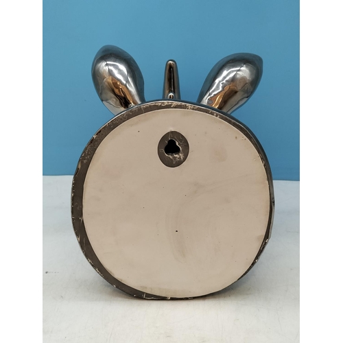 139 - Silver Tone Wall Mounted Rhinocerous Head. 30cm x 25cm.