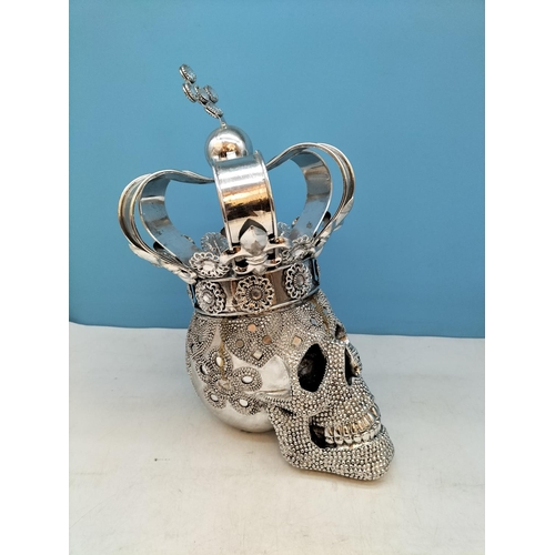 141 - Large 40cm Silver Tone Studded Mosaic 'Fallen King' Crown/Skull Ornament.