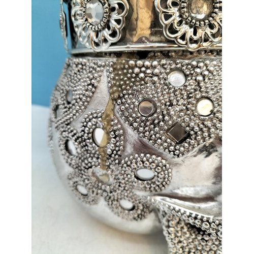 141 - Large 40cm Silver Tone Studded Mosaic 'Fallen King' Crown/Skull Ornament.