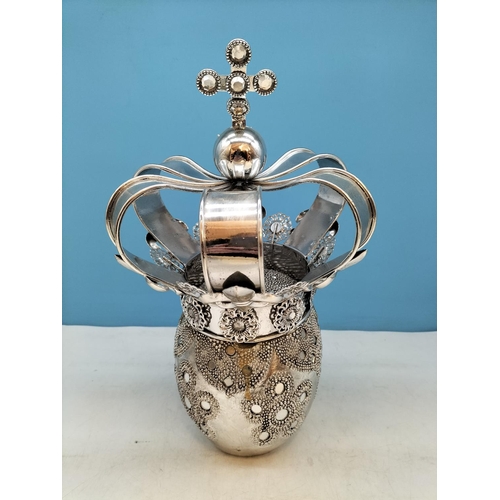 141 - Large 40cm Silver Tone Studded Mosaic 'Fallen King' Crown/Skull Ornament.