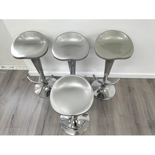 144 - 4 x Modern Silver Coloured Air Adjustable Bar/Breakfast Bar Chairs. Full Height 86cm. Collection Onl... 