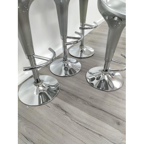 144 - 4 x Modern Silver Coloured Air Adjustable Bar/Breakfast Bar Chairs. Full Height 86cm. Collection Onl... 