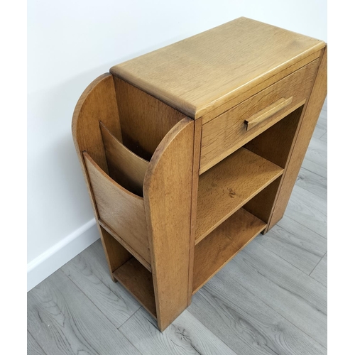 173 - Oak 1930 Art Deco Unit with One Drawer and Two Shelves plus Book/Magazine Storage to Sides. 72cm Hig... 