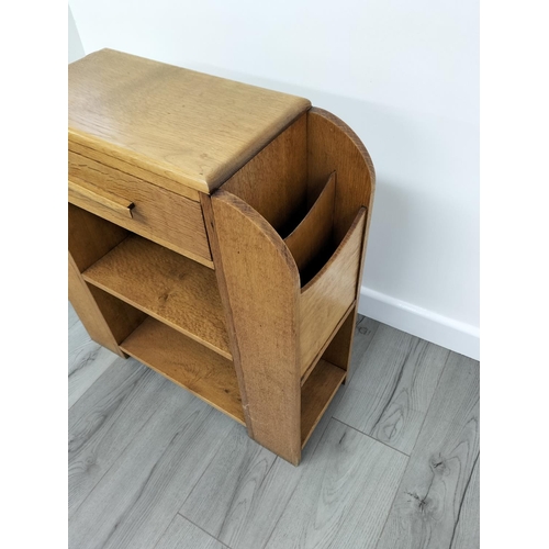 173 - Oak 1930 Art Deco Unit with One Drawer and Two Shelves plus Book/Magazine Storage to Sides. 72cm Hig... 
