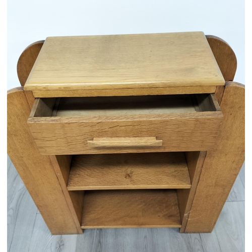 173 - Oak 1930 Art Deco Unit with One Drawer and Two Shelves plus Book/Magazine Storage to Sides. 72cm Hig... 
