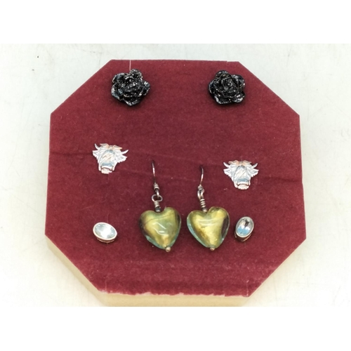 71 - 4 x Pairs of 925 Silver Earrings to include Highland Cows with Rose Gold Bow, etc.