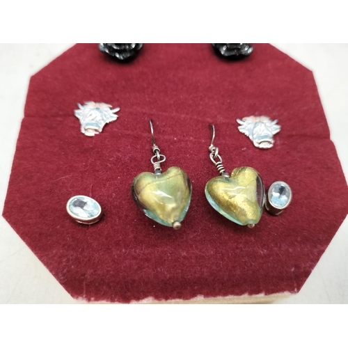 71 - 4 x Pairs of 925 Silver Earrings to include Highland Cows with Rose Gold Bow, etc.