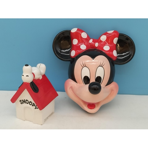 89 - Minnie Mouse Face Wall Plaque (25cm x 24cm) plus Snoopy Money Box.