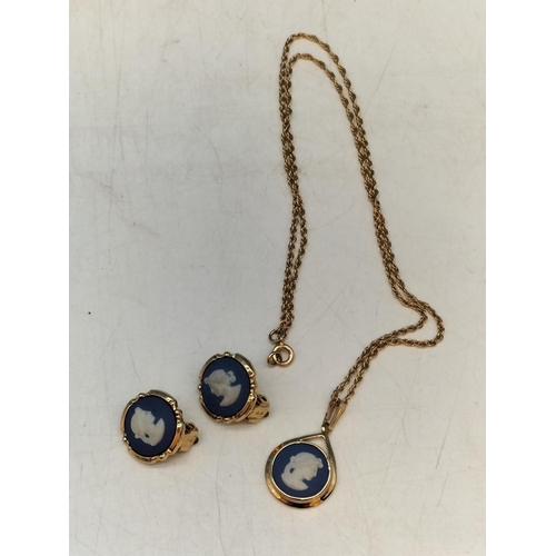 120 - Wedgwood Jasper and Gold Tone Necklace and Earring Set.