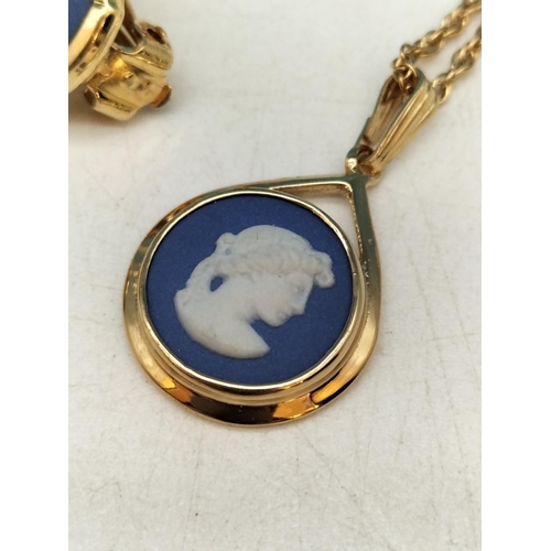 120 - Wedgwood Jasper and Gold Tone Necklace and Earring Set.