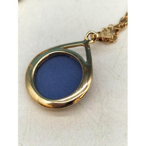 120 - Wedgwood Jasper and Gold Tone Necklace and Earring Set.