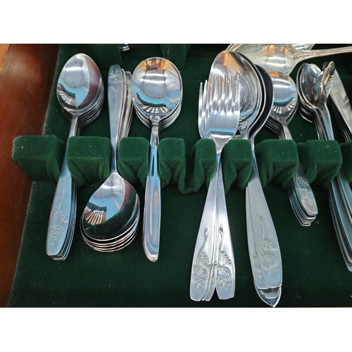 149 - Wooden Cased Viners International 42 Piece Stainless Steel Cutlery Set plus Extra Cutlery.