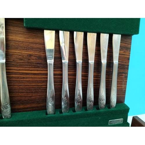 149 - Wooden Cased Viners International 42 Piece Stainless Steel Cutlery Set plus Extra Cutlery.
