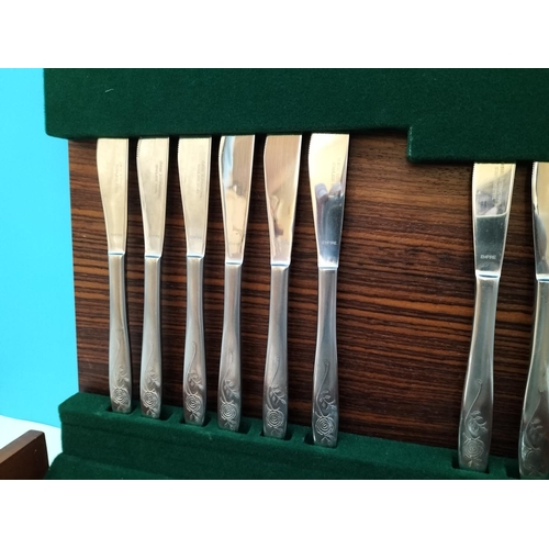149 - Wooden Cased Viners International 42 Piece Stainless Steel Cutlery Set plus Extra Cutlery.