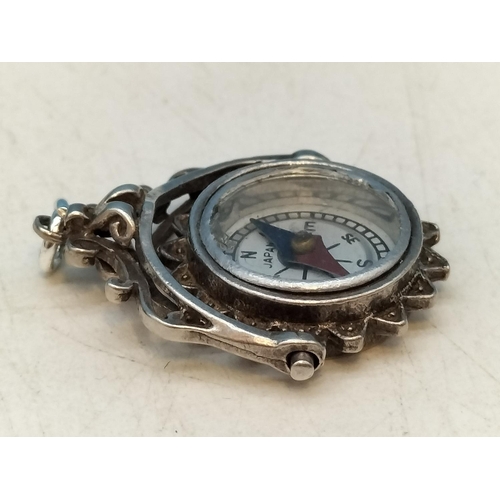 White Metal Compass Watch Fob.
