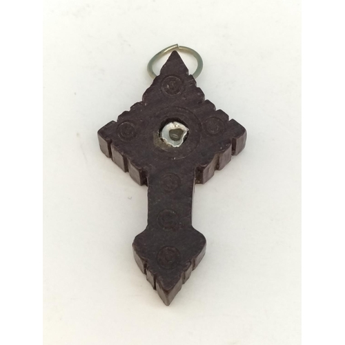 75 - Wooden Stanhope Cross with Picture of the Apparition at Knock Comayo.