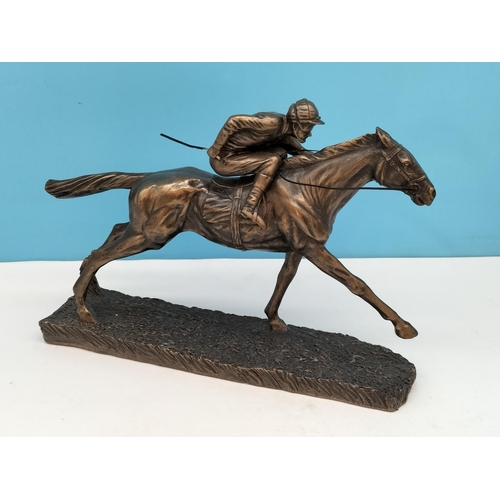84 - Veronese Cold Cast Bronze Figure of a Jockey and Horse. 20cm high, 28cm x 7cm.