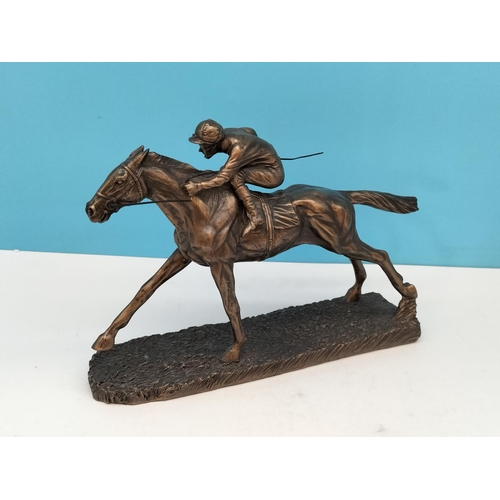 84 - Veronese Cold Cast Bronze Figure of a Jockey and Horse. 20cm high, 28cm x 7cm.