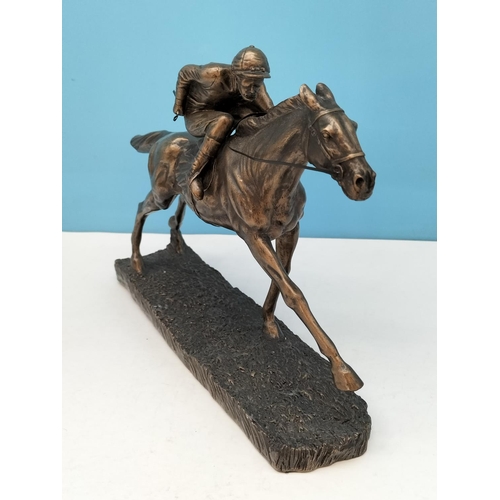 84 - Veronese Cold Cast Bronze Figure of a Jockey and Horse. 20cm high, 28cm x 7cm.