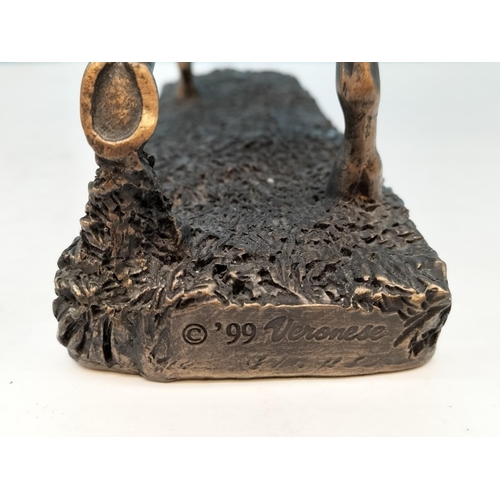 84 - Veronese Cold Cast Bronze Figure of a Jockey and Horse. 20cm high, 28cm x 7cm.