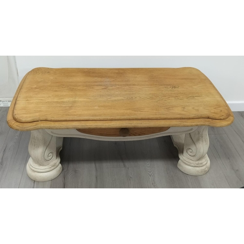 93 - Oak French Style Large Coffee Table with Painted Base. 51cm High, 136cm x 76cm. Collection Only.