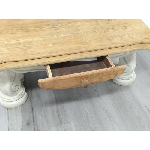 93 - Oak French Style Large Coffee Table with Painted Base. 51cm High, 136cm x 76cm. Collection Only.