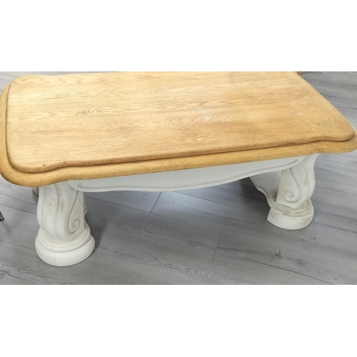 93 - Oak French Style Large Coffee Table with Painted Base. 51cm High, 136cm x 76cm. Collection Only.