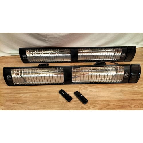 99 - 2 x Elcon Infrared Wall Mounting 4kw 230v Room Heaters, both with Remote Controls. 103cm Long. Colle... 