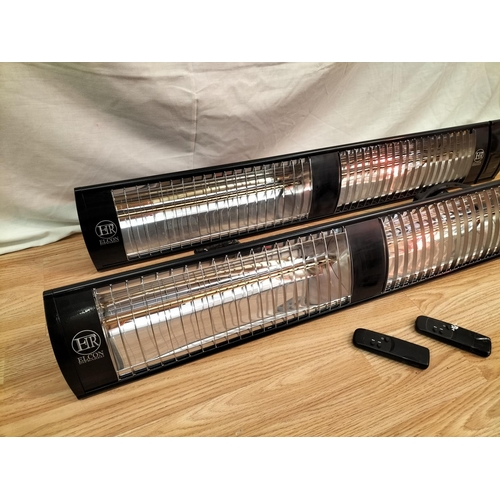 99 - 2 x Elcon Infrared Wall Mounting 4kw 230v Room Heaters, both with Remote Controls. 103cm Long. Colle... 