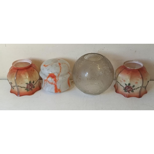 102 - Collection of Mixed Pottery plus Glass Lamp Shades. Some Faults Noted.