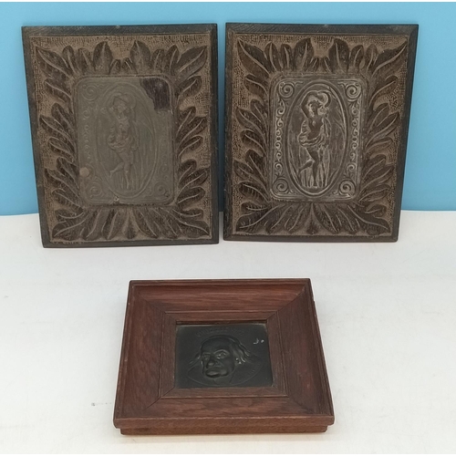 107 - 2 x Carved Wooden Framed Plaques with Metal Panel of the Goddess Diana (20cm x 24cm) plus a Wood Fra... 