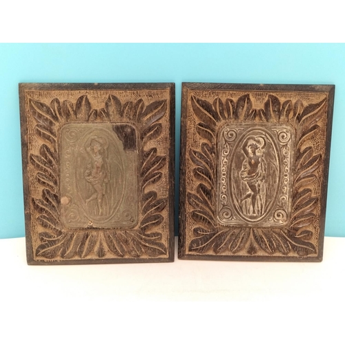 107 - 2 x Carved Wooden Framed Plaques with Metal Panel of the Goddess Diana (20cm x 24cm) plus a Wood Fra... 