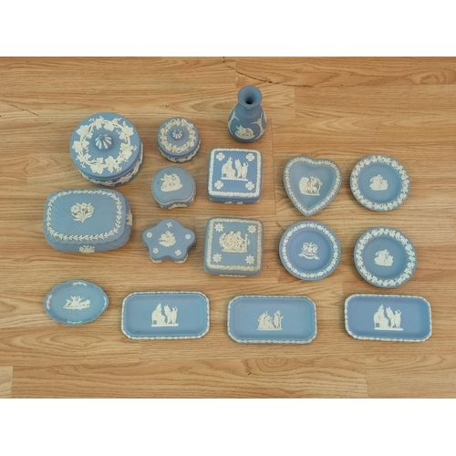 109 - Collection of Wedgwood Blue and White Jasperware. Tallest 12.5cm.