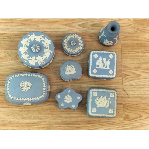 109 - Collection of Wedgwood Blue and White Jasperware. Tallest 12.5cm.