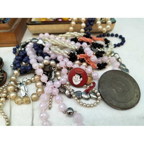 163 - 2 Boxes of Mixed Costume Jewellery plus Hudson Bay Medal. Largest Box 4cm high, 16cm x 11cm.