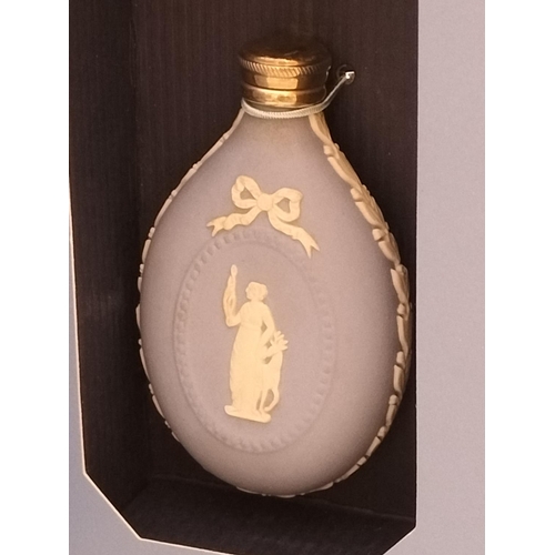 177 - Boxed Wedgwood Blue Jasperware Perfume Bottle 'Diana' with Sterling Silver Top and Funnel. 7.5cm Lon... 