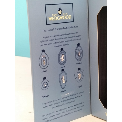 177 - Boxed Wedgwood Blue Jasperware Perfume Bottle 'Diana' with Sterling Silver Top and Funnel. 7.5cm Lon... 