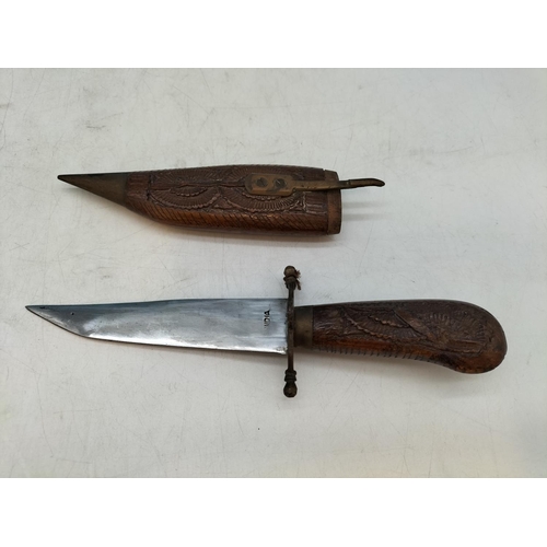 179 - Copper Spear Points (2), Letter Opener plus Indian Dagger in Wooden Sheath. Age ID Required on Purch... 