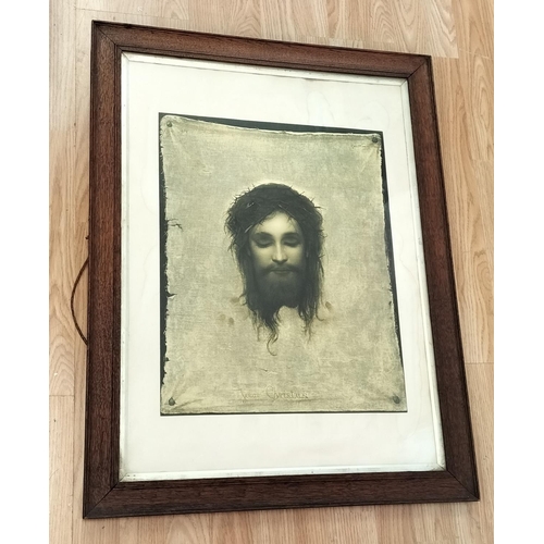 74 - 19th Century Print of Jesus Christus 'Veil of Veronica by Gabriel Von Max. 80cm x 60cm. Collection O... 