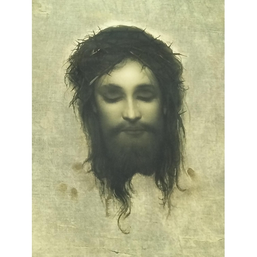 74 - 19th Century Print of Jesus Christus 'Veil of Veronica by Gabriel Von Max. 80cm x 60cm. Collection O... 