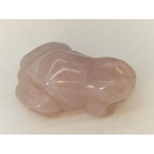 80 - Rose Quartz Frog Figure. 2.5cm High, 5cm x 3.5cm.